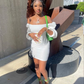White Off The Shoulder Homecoming Dress ,Sexy White Bodycon Dress  Y2156