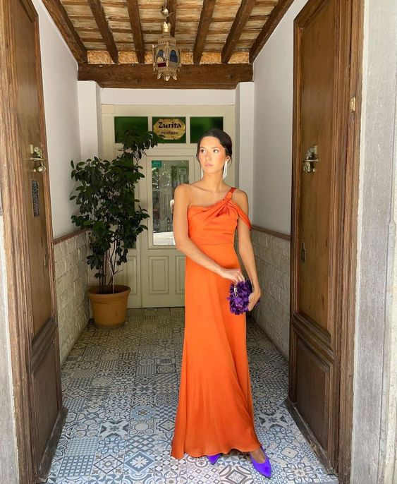 Elegant Orange Sheath Prom Dress,Orange Wedding Guest Outfit Y6244 – Simplepromdress