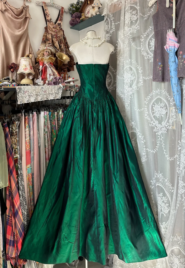 Elegant Emerald Green Strapless Satin Long Party Dress Prom Dresses SP1720