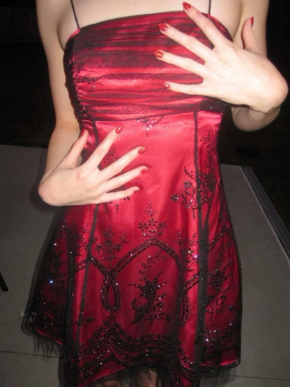 Vintage Hot Pink Spaghetti Strap Satin A LIne Short Homecoming Dress Cocktail Dress SP132