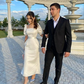 Ivory Tea Length Evening Dresses,Formal Dress with Half Sleeve Y4568