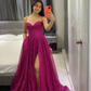 Fuchsia Corset Glitter A-line Evening Gown,A-line Evening Dress Y6001