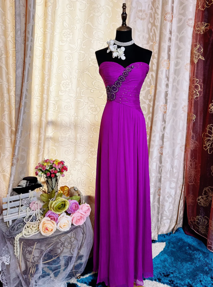 Charming Strapless Chiffon Beaded Long Prom Dress Birthday Party Gown SP1884