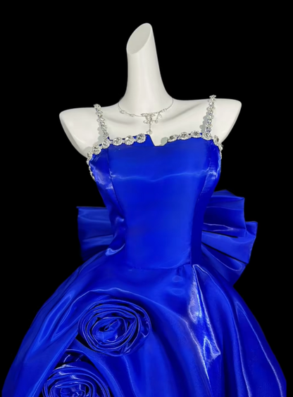 Glamorous Spaghetti Straps Satin Beaded Short Graduation Homecoming Dress,Blue Mini Birthday Outfits SP3513