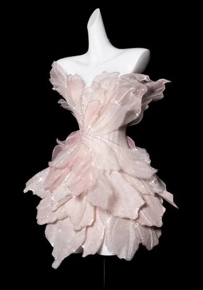 Classy Pink Strapless Organza Sequin Beaded Homecoming Dress Birthday Outfits Y9313