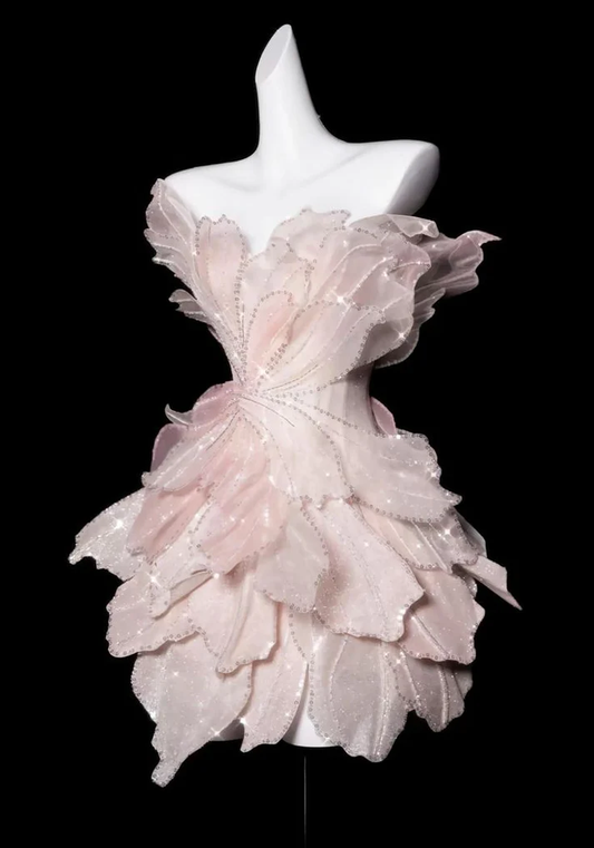 Classy Pink Strapless Organza Sequin Beaded Homecoming Dress Birthday Outfits Y9313