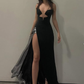 Chic Black and Silver Long Prom Dress,Charming Evening Dress Y4538