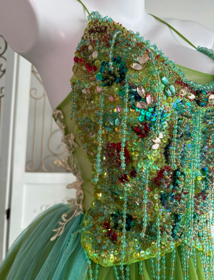 Sexy Halter Butterfly Beaded Tulle Long Party Dress Green Backless Prom Gown SP1467