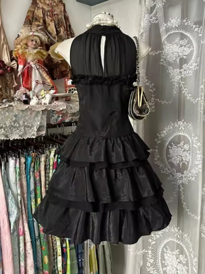 Fashion Sleeveless Black Satin Layered Short Graduation Homecoming Dress Cocktail Dress Y9912