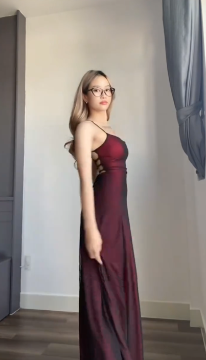 Vintage Spaghetti Straps Burgundy Chiffon Slit A Line Evening Dress Birthday Prom Dress SP548