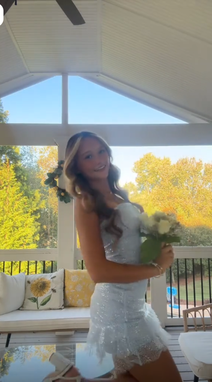 Sweet Light Blue Tulle Sequin Short 18th Birthday Outfits,Strapless Mini 6th Grade Homecoming Dress SP3089