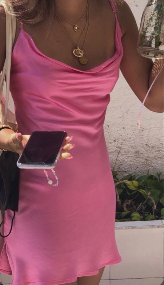 Sexy Pink Straps Satin Sheath Cocktail Dress Formal Homecoming Dress Y9325