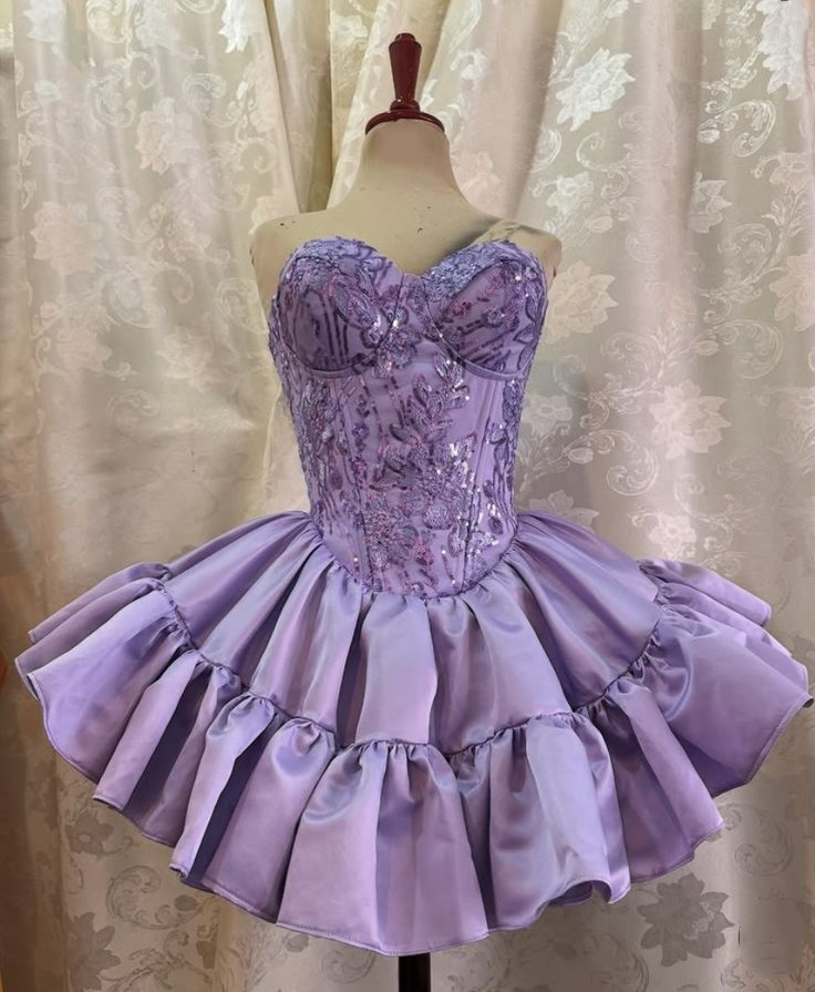 Pretty Sweetheart Neck Lavender Satin Sequin Short Homecoming Dress Birthday Dress SP2858