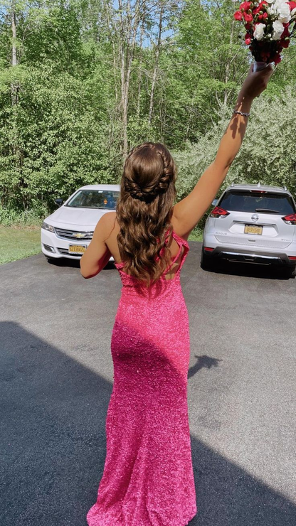 Pink Mermaid One Shoulder Sequin Prom Dress Y5031