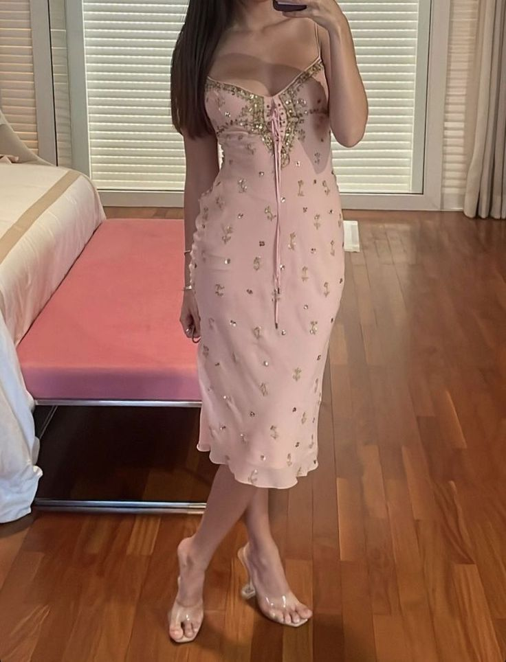 Classy Pink Spaghetti Straps Chiffon Sequin Long Prom Dress Birthday Party Dress SP196