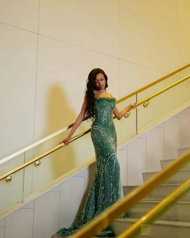 Glamour Mermaid Sweetheart Green Sequin Beads Prom Dresses Party Dress SP4192