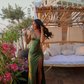 Sexy Spaghetti Straps Green Prom Dress Long Slit Evening Dress Y7912
