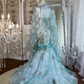 Charming Spaghetti Straps Tulle Rose Floral Mermaid Prom Dress, Blue Appliques Beaded Long Birthday Party Dress SP1464