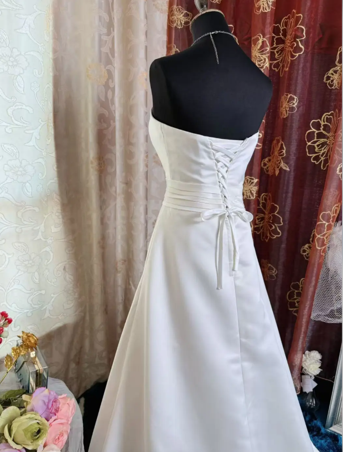 Elegant Strapless Satin Mermaid White Long Wedding Dress Bridal Dress SP1953
