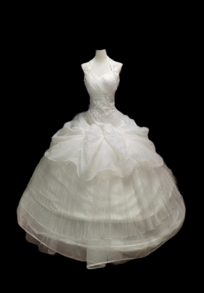 Charming Halter White Tulle Pleated Appliques Formal Wedding Dress SP591