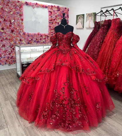 Luxurious Red Quinceanera Dresses Red Ball Gown Sweet 15 Dress