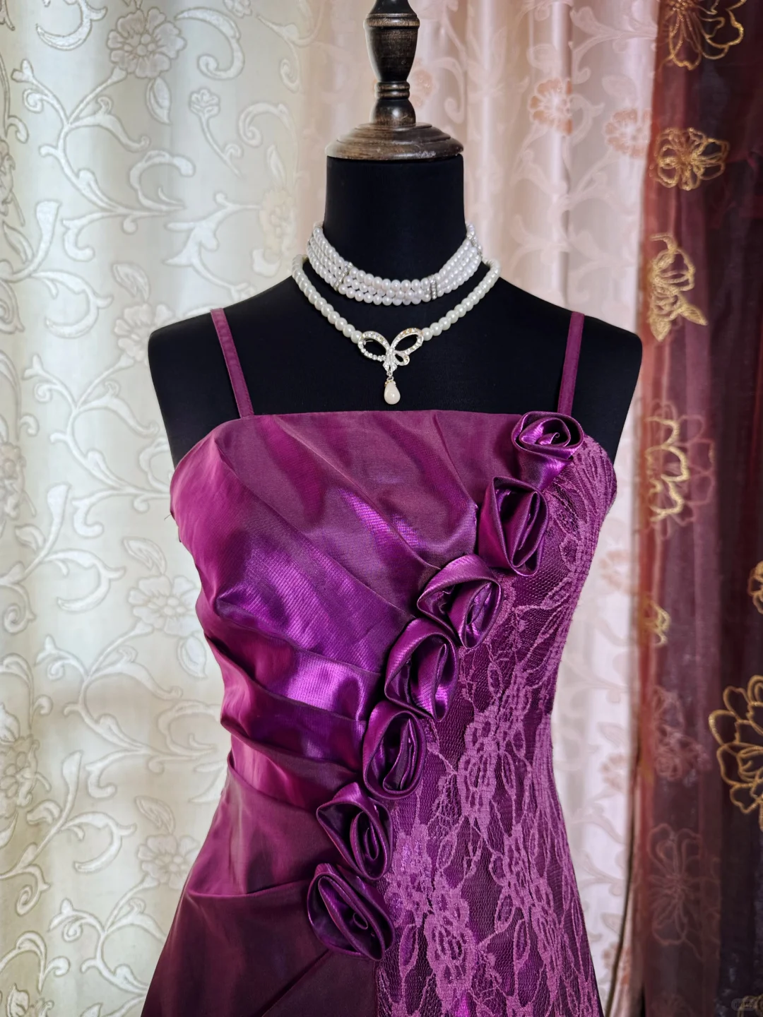 Vintage Spaghetti Straps Purple Satin Lace Short Homecoming Dress Birthday Dress SP85