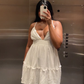 White Spaghetti Straps V Neck Homecoming Dress Y2849