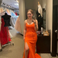 Sparkly Orange Prom Dresses Sleeveless Sequined Slit Evening Gown Y7012