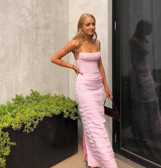 Charming Pink Sheath/Column Prom Dress,Pink Formal Gown with Pleats Y2091