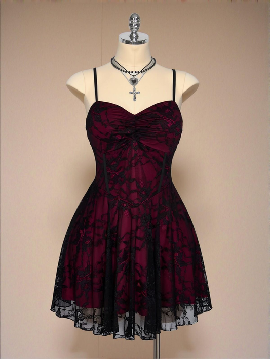Vintage Spaghetti Straps Satin Lace A Line Short Prom Dress Formal Homecoming Dress Birthday Outfits SP133