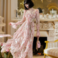 Glamorous Pink Chiffon Print Floral Long Birthday Party Dress Prom Gowns SP2010