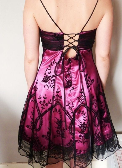 Vintage Hot Pink Spaghetti Strap Satin A LIne Short Homecoming Dress Cocktail Dress SP132