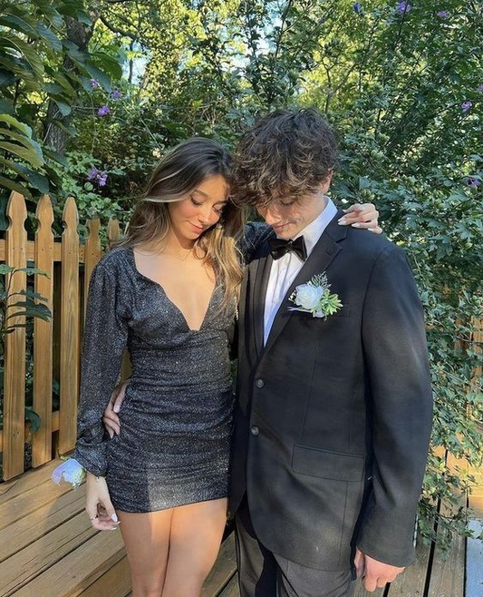 Sexy Black Homecoming Dress with Long Sleeves，Black Party Dress Y2144