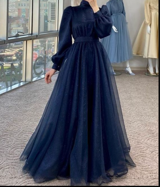 Modest A-line Long Sleeves Prom Dress,Muslim Dress  Y5848