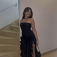 Black Sheath Ruffles Evening Dress Strapless Chiffon Prom Dress Y7765