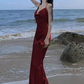 Sexy Mermaid Straps Backless Burgundy Prom Dress 21th Birthday Outfits Y6341