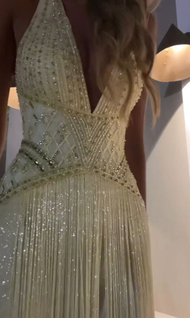 Glamorous Yellow Halter Beaded Tassel Long Birthday Prom Gown Party Dress SP1116