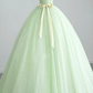 A-Line Off Shoulder Tulle Sage Green Long Prom Dress, Green Sweet 16 Dress Y5854