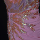 Elegant Pink One Shoulder Chiffon Sequin Beaded Mermaid Evening Dress Slit Long Birthday Prom Dress SP1692