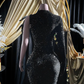 Black Sequins Rhinestone Applique Long Sleeve Mermaid Prom Dress Evening Dress Y8313