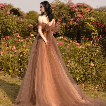 Beautiful A-line Tulle Straps Long Formal Gown, Tulle Party Dresses Evening Dresses Y4643
