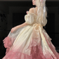 Roses Flowers Masquerade Prom Dress Champagne Pink Gradient Floral Wedding Dress Vintage Princess Dress with Pearls Y2401