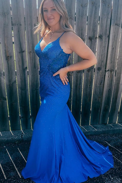 Sparkly Royal Blue Mermaid Long Prom Dress,Royal Blue Formal Gown Y7379