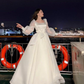 Boho Organza Wedding Dresses with Bow Long Sleeves Square Collar A-Line Elegant Wedding Y4450