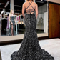 Glitter Mermaid Scoop Neck Sequins Long Prom Dresses Y4415