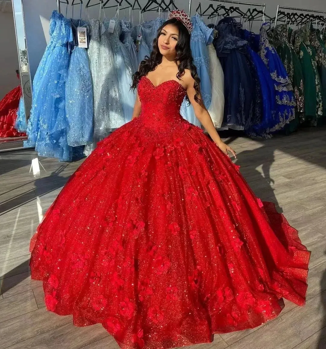Elegant Red Ball Gown Quinceanera prom Dress For Sweet 16  Y2059