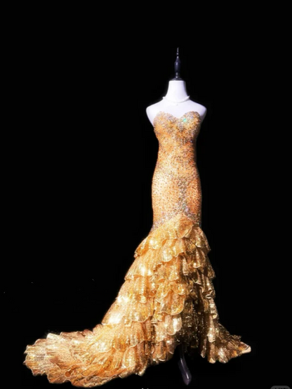 Gorgeous Sweetheart Neck Lace Sequin Beaded Lace Layered Mermaid Long Prom Dress Party Dress SP432