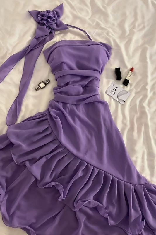 Pretty Chiffon Ruffles Lavender Short Prom Dress Formal Graduation Homecoming Dress Y9460
