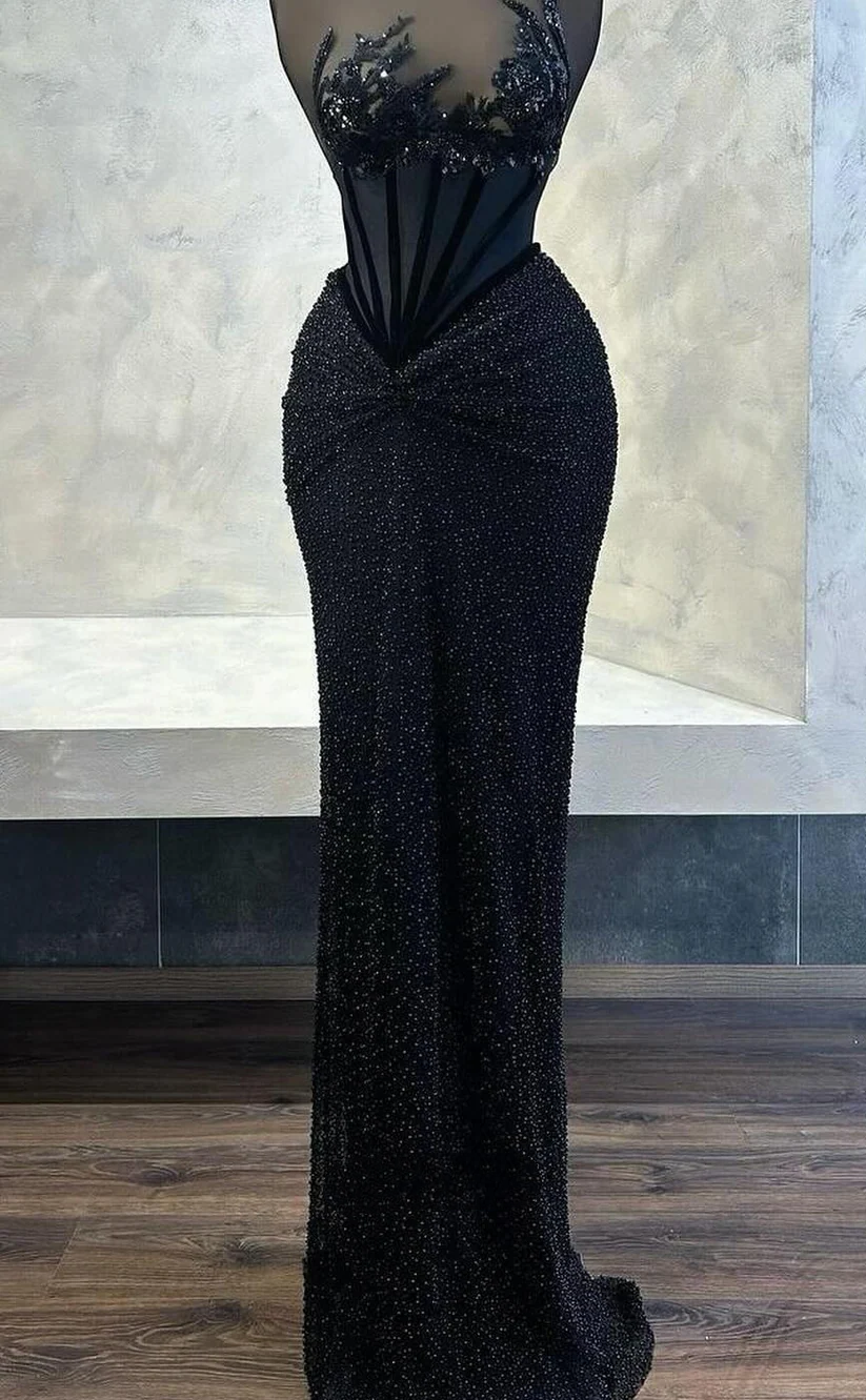 Elegant Black Asymmetrical Appliques Sequins Long Party Dress Birthday Prom Dress SP4200