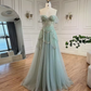 Sage Green A-Line Off The Shoulder Tulle Beaded Evening Dress,Formal Prom Dress Y8157